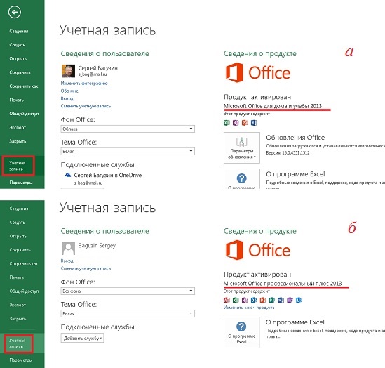 Рис. 1. Проверка версии MS Office 2013