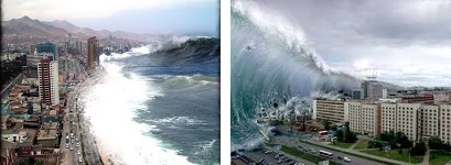 Рис. 6.5. Пример волны цунами, возникающей в Тихом океане за счет извержения подводных вулканов