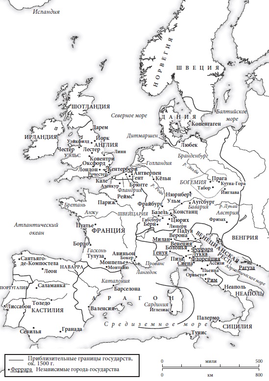 Ris. 6. Zapadnaya Evropa v 1500 g